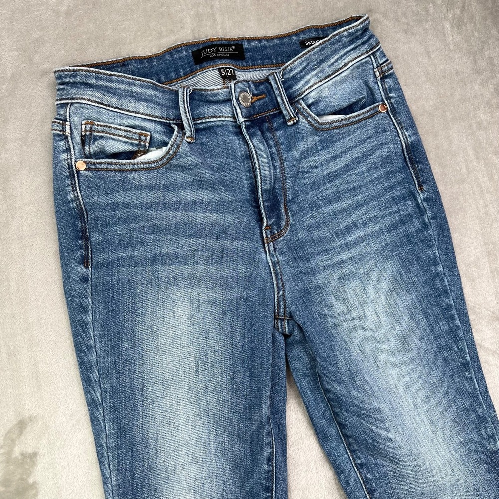 Judy‎ Blue Jeans Womens 27 Blue Medium Wash Faded Whiskers Preppy Stretch Denim